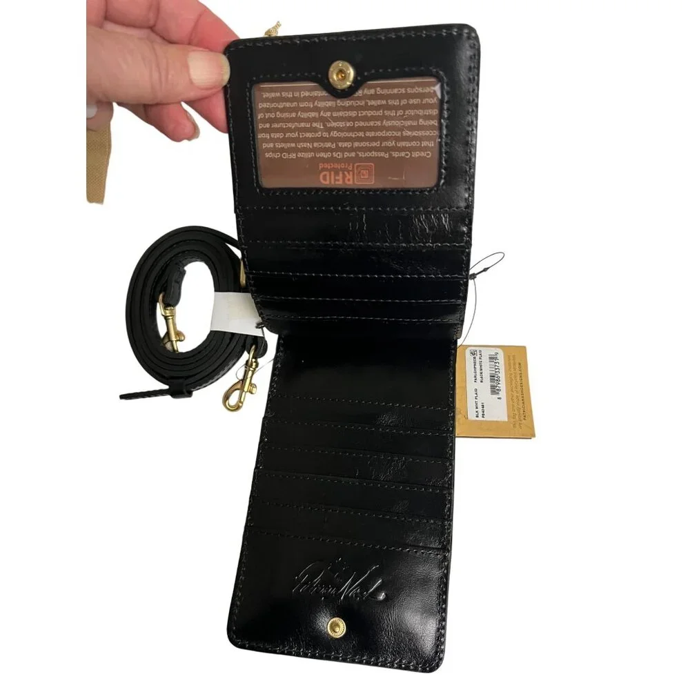Patricia Nash Small Blk White‎ Plaid Premium Leather Shoulder Wristlet NEW